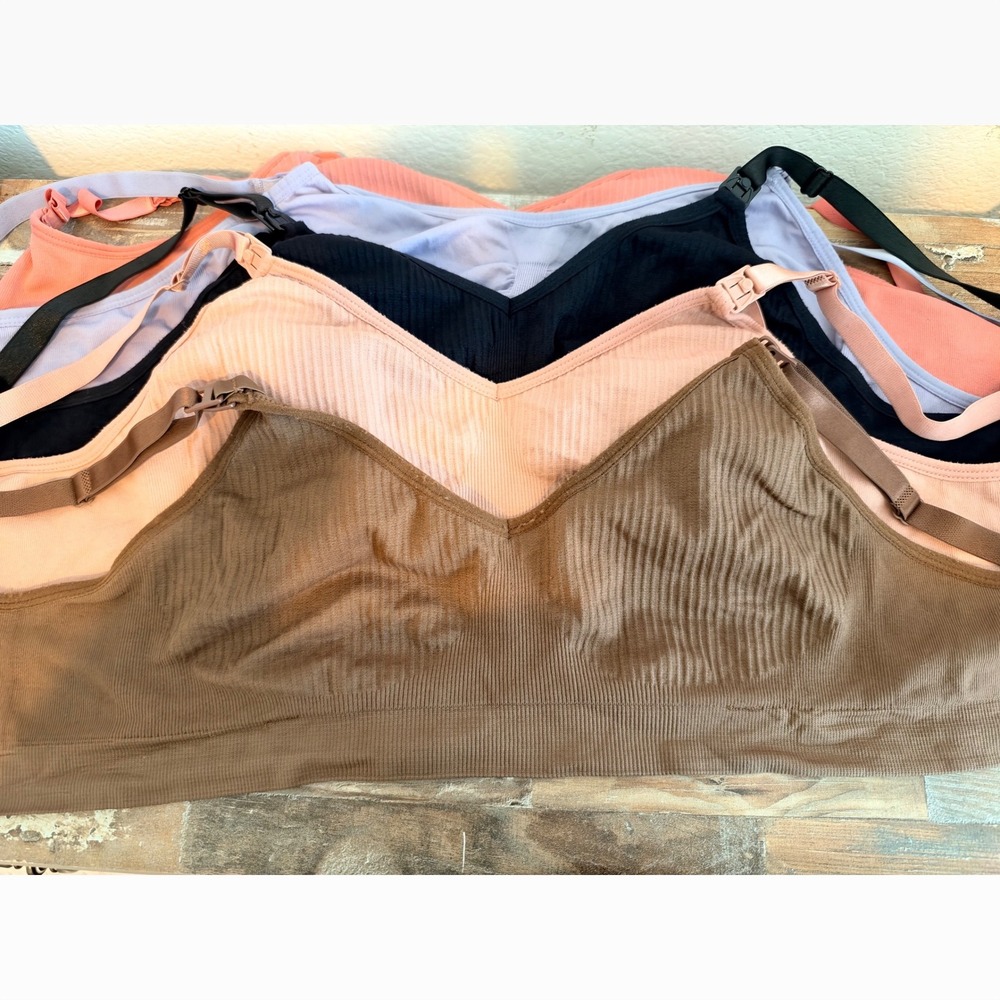 Lot of 5 Ribbed Seamless Nursing Bras XXL Wireless Maternity V-Neck Multicolor